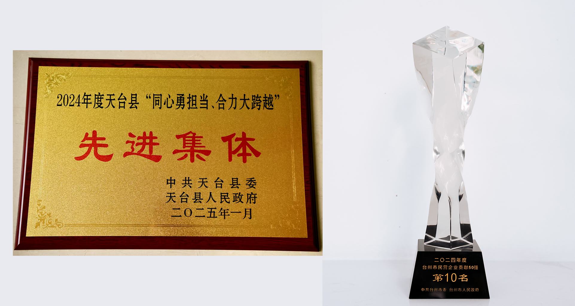 公司荣获2024年度台州市民营企业贡献50强第10名